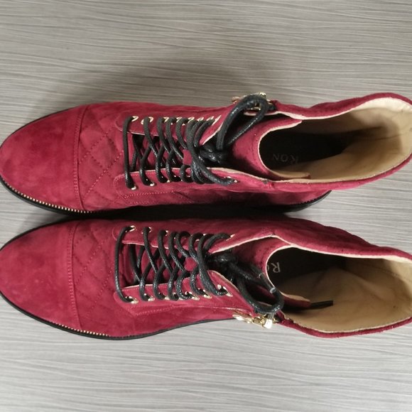 Ron White Tiffany Quilted Combat Booties, Red Suede, Womens Size 6 / 36 - Picture 8 of 10